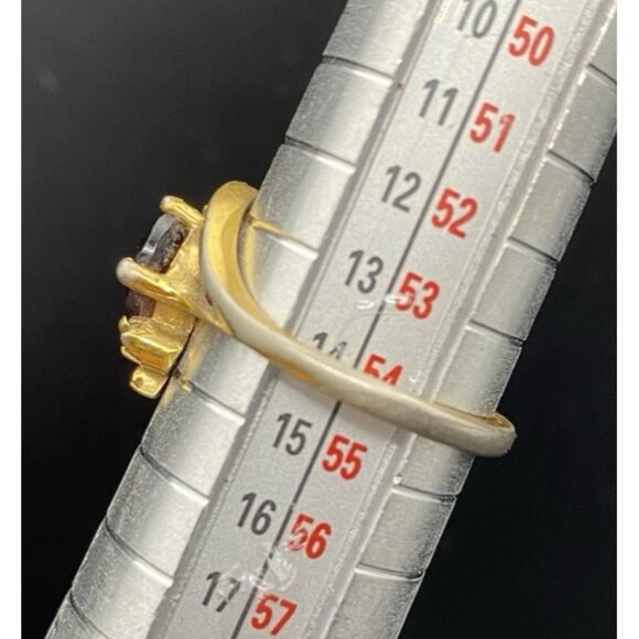 Garnet Ring Tested Diamond Accent Vintage Yellow Gold Plated Size 7 LOOK READ - Picture 4 of 10